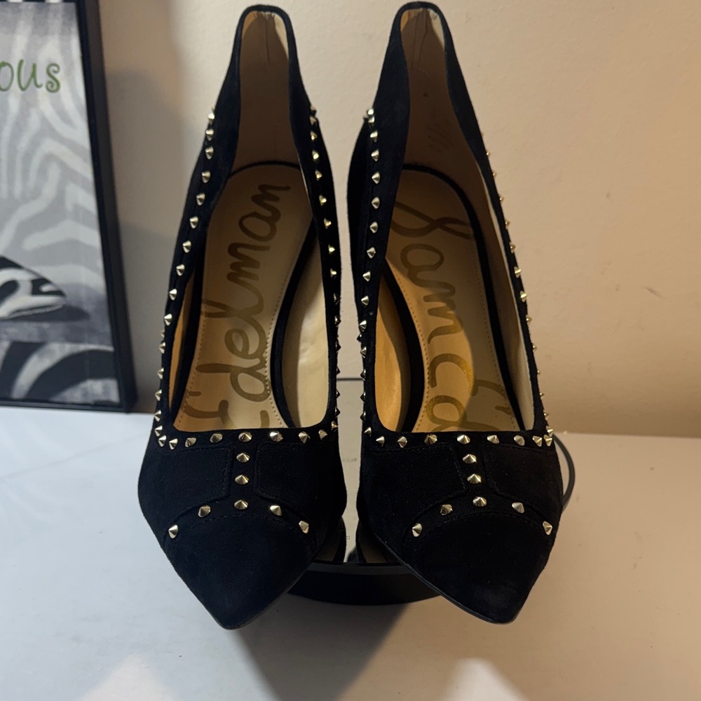 Sam Edelman Hayden Black Gold Studded Pointed Toe Stiletto Heels - Size 10M